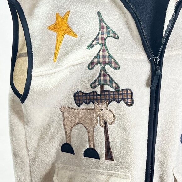 The Briar patch Country Apparel large Cream Fleece Zip Up Embroidery Moose Tree - Picture 2 of 11